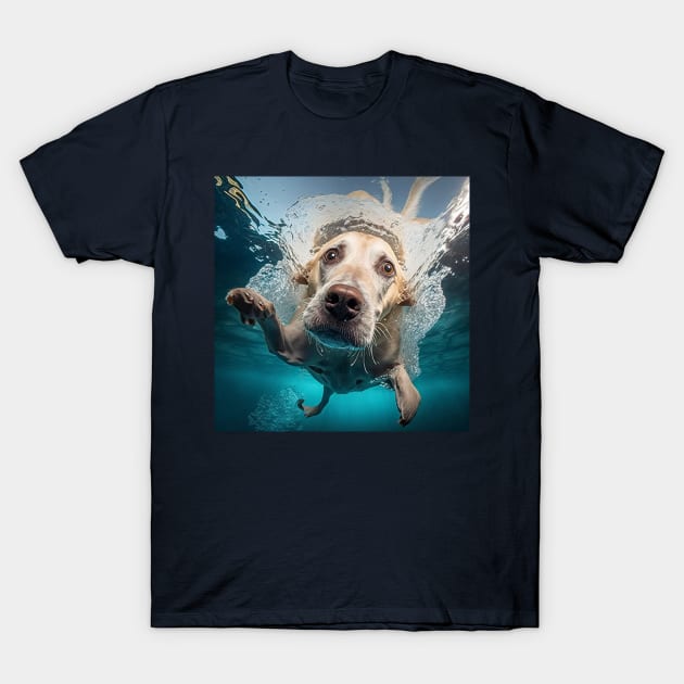 Dog diving in a swimming pool T-Shirt by newcoloursintheblock